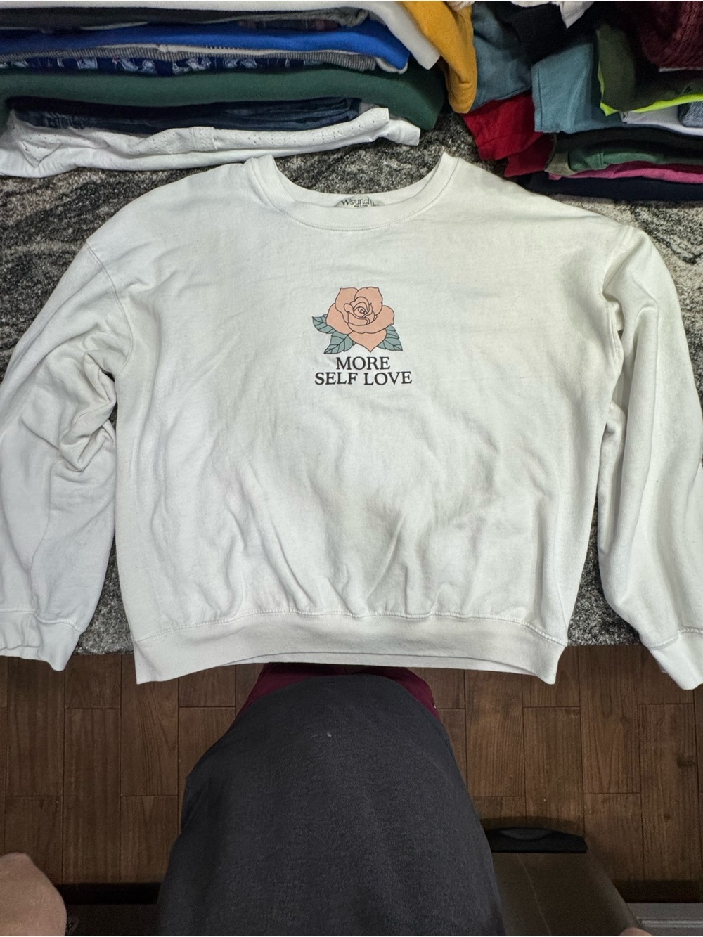 Wound Up Cream Sweatshirt with Peach Rose Graphic